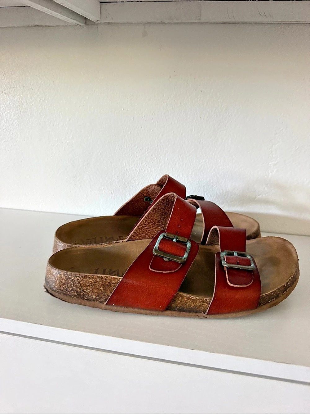 Birkenstock style Oiled Leather Sandals Red & Brown